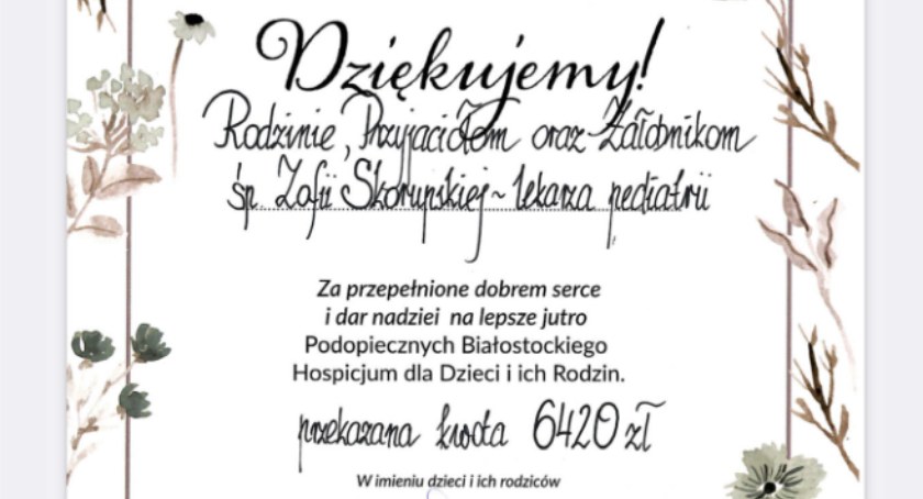 Podziękowanie za ofiarę na rzecz Fundacji 