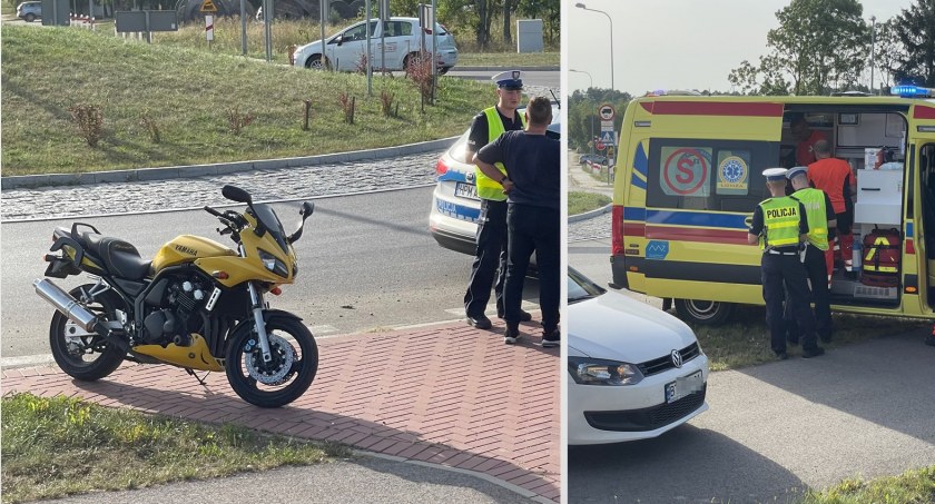 Poobijany motocyklista. Utrudnienia w ruchu przy Rondzie Przyjaciół Łomży [FOTO]