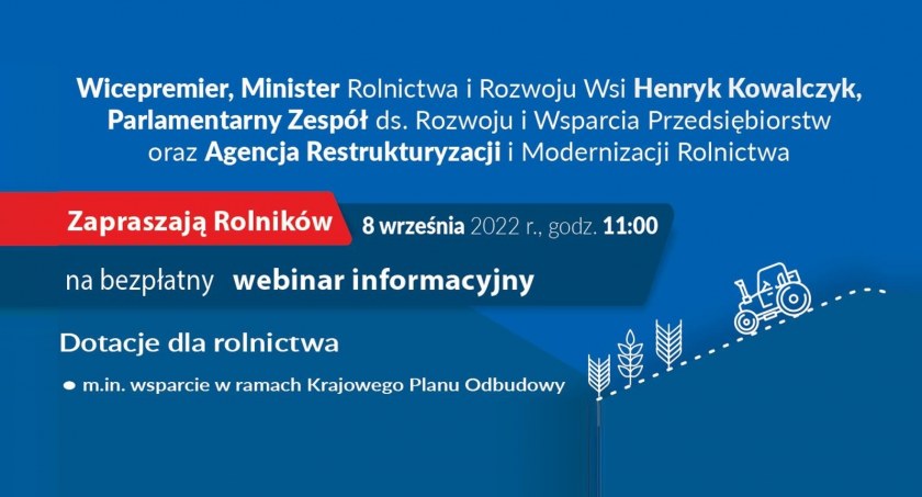 Kolejny ogólnopolski webinar „Dotacje dla rolnictwa” już 8 września