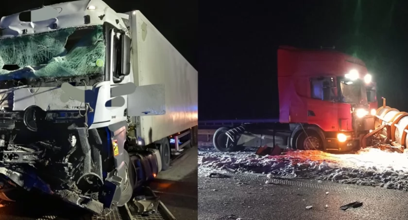 Wypadek na S8 z udziałem pługopiaskarki [FOTO]