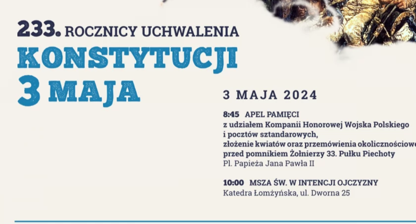 233. rocznica uchwalenia Konstytucji 3-go Maja oraz Dzień Flagi Rzeczypospolitej Polskiej - plan obchodów