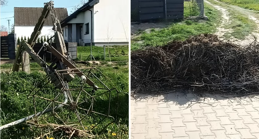 Niefortunny manewr na budowie. Złamany słup i stracone gniazdo bocianów w Poniacie [FOTO]