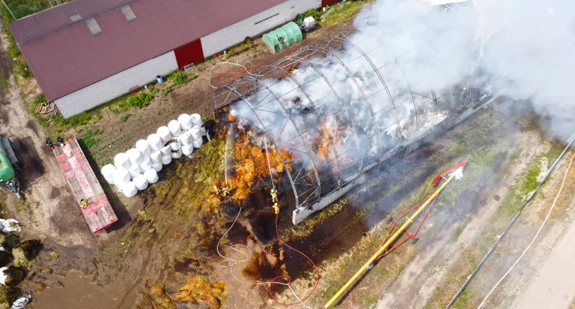 Pożar hali rolniczej w Leopoldowie: 13 zastępów straży pożarnej w akcji [VIDEO i FOTO]