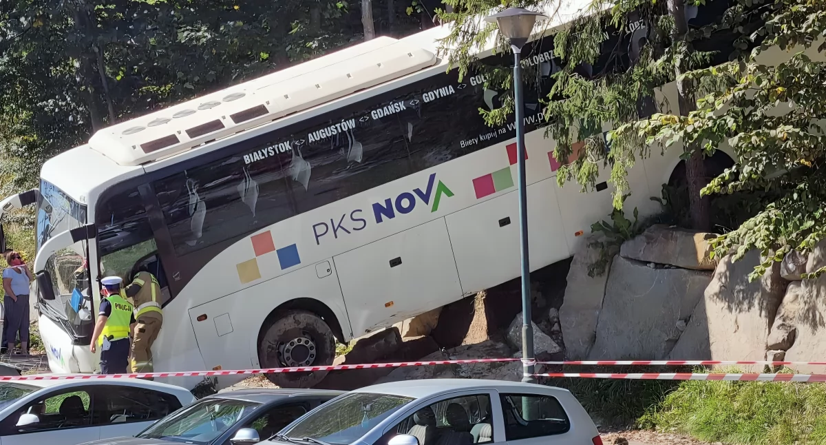  Autokar PKS Nova runął ze skarpy. Kierowca poszkodowany [FOTO]