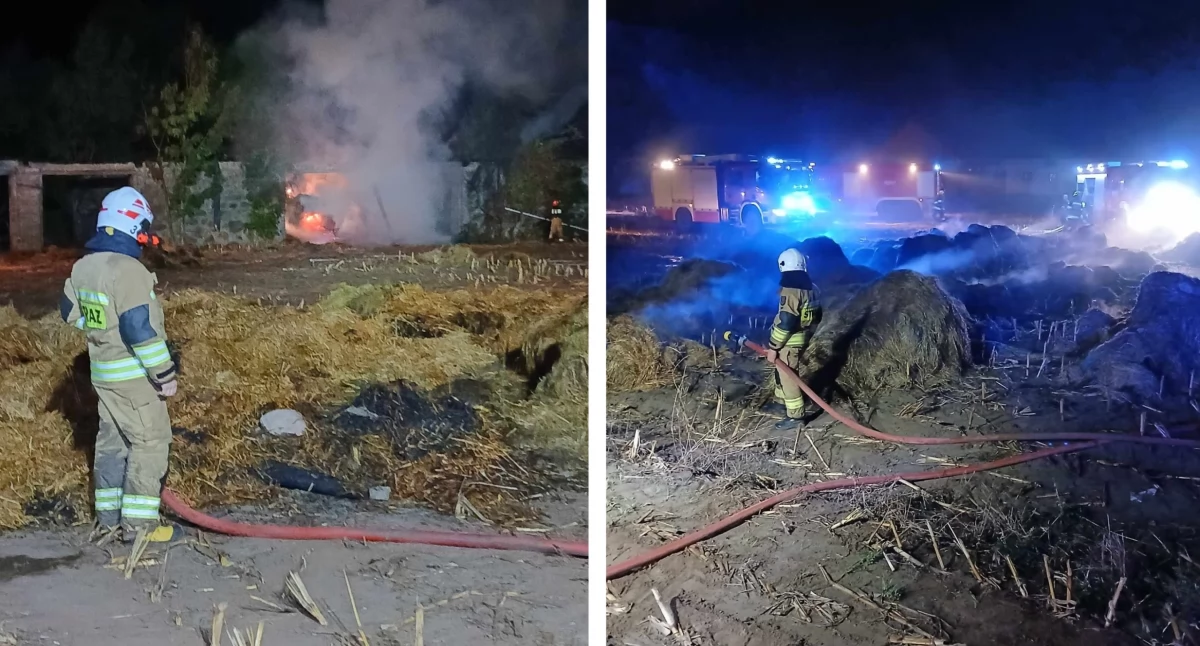  Nocny pożar stodoły w Trzaskach. Strażacy walczyli z ogniem przez 6 godzin [FOTO]