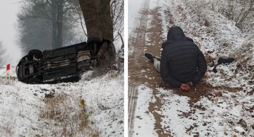 Sprawa dachowania w Kisielnicy wyjaśniona. Zbiegłego kierowcę wytropił w lesie pies policyjny