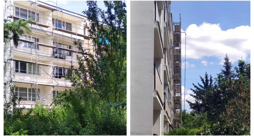 Groźny wypadek przy Księcia Janusza. Mężczyzna spadł z rusztowania na balkon