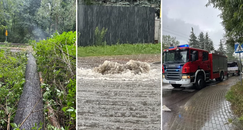 Ulewa nad Łomżą. Zalana ulica Nadnarwiańska, strażacy interweniowali przy połamanych drzewach [FOTO]