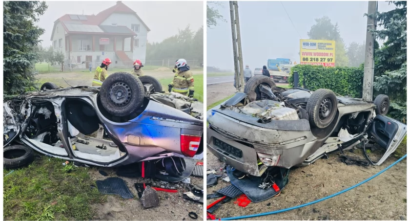 Rozbite auto, nieprzytomny kierowca - poranny wypadek w Starej Łomży