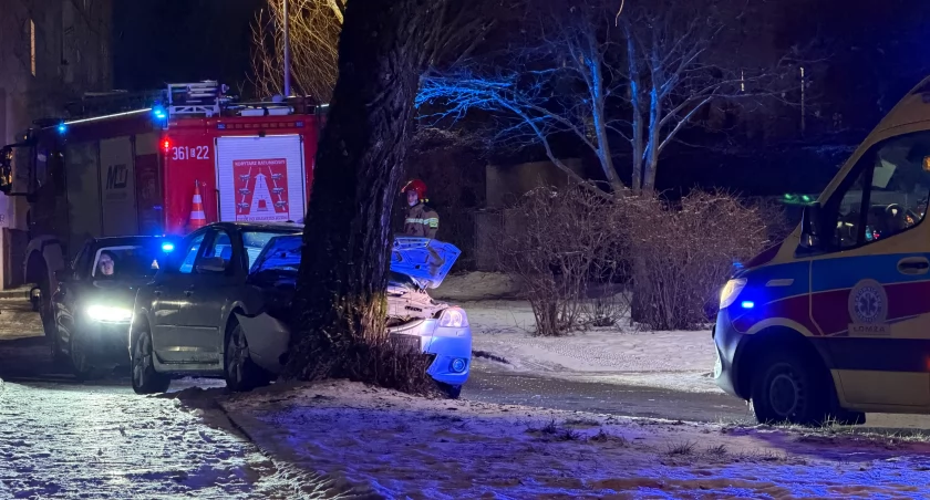 Pechowy manewr na osiedlu. Mazda uderzyła w drzewo, kierowca w szpitalu