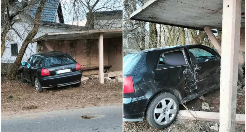  Auto wjechało w przystanek autobusowy