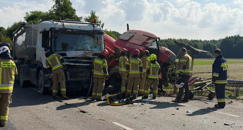 Groźny wypadek na DW667: ciężarówka kontra traktor. Kierowca traktora wypadł z kabiny [FOTO]