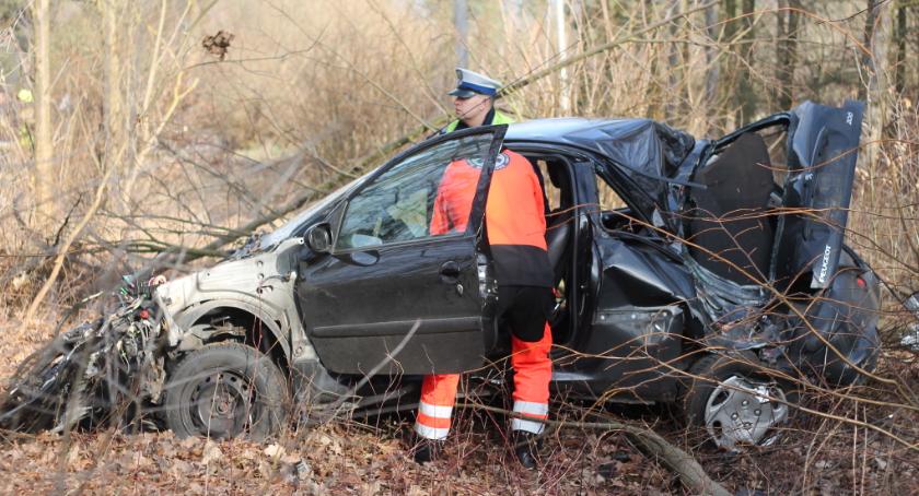 Jednaczewo: Peugeot roztrzaskał się o drzewo. Kobieta trafiła do szpitala [FOTO]