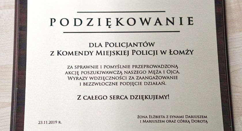 Podziękowanie dla łomżyńskich policjantów 
