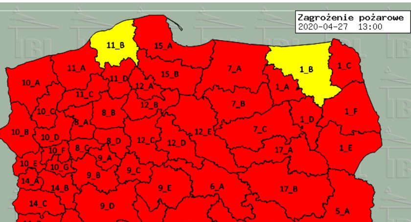Najwyższe zagrożenie pożarowe niemal w całym kraju 