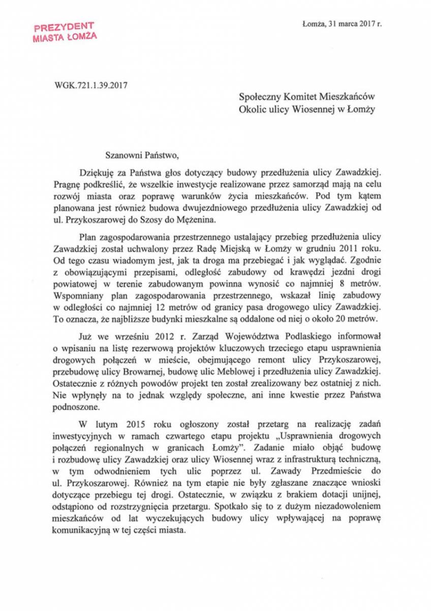 Przedłużenie Zawadzkiej do realizacji. Prezydent odpowiada protestującym [FOTO]