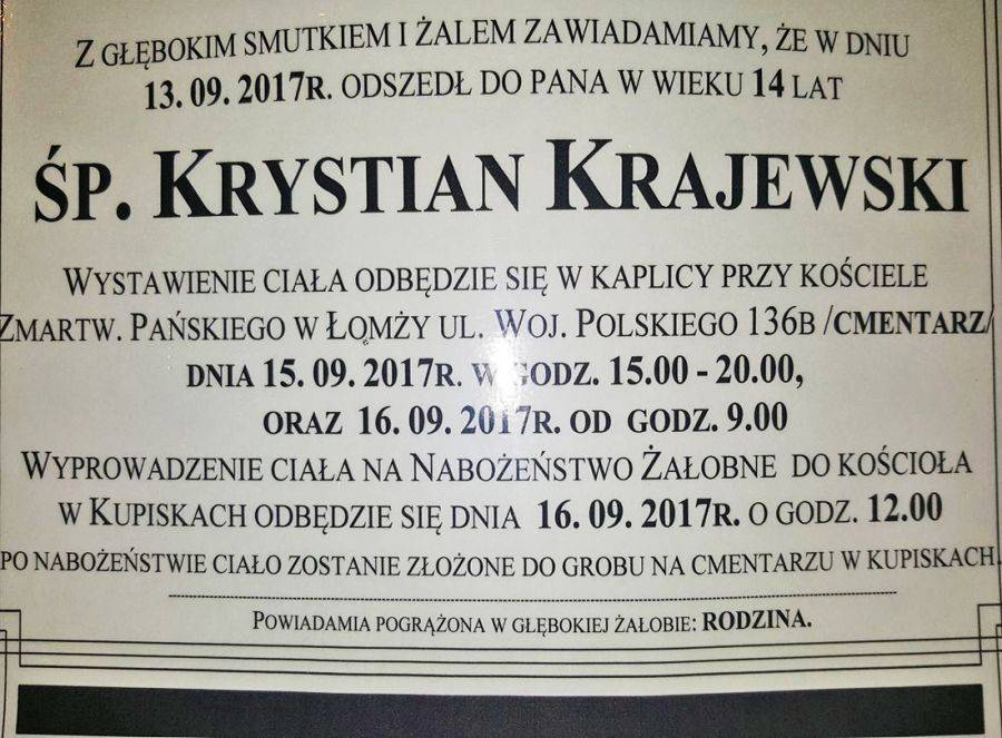 Odprowadźmy Krystiana w ostatnią drogę