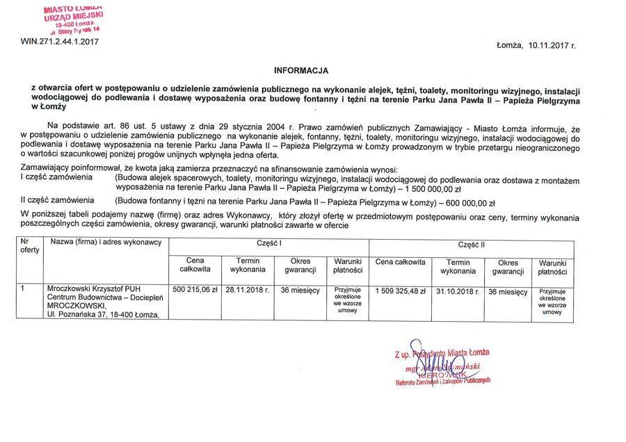 Park Jana Pawła II. Dziwna oferta czy dziwny kosztorys?