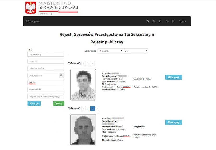 W internetowym rejestrze pedofilów jest czterech urodzonych w Łomży!