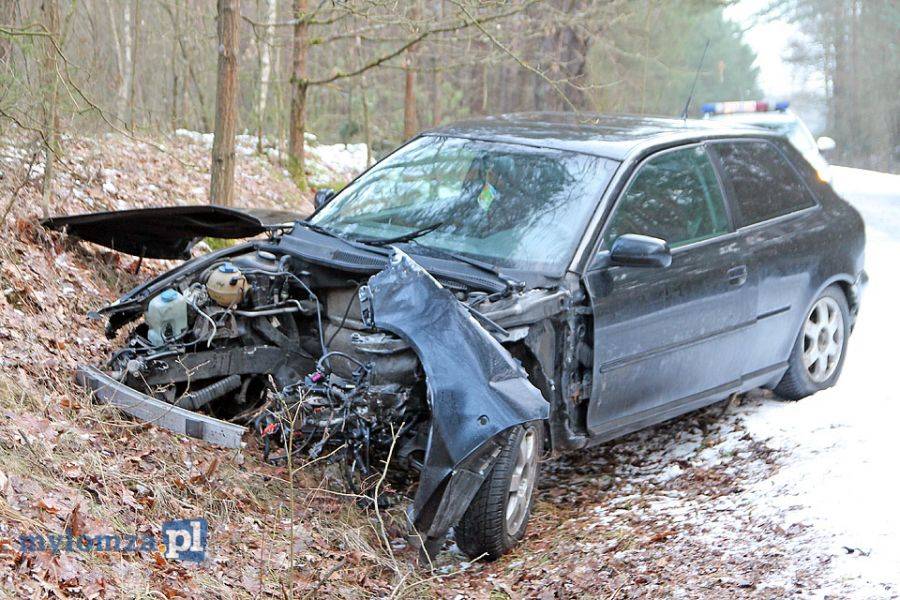 Audi roztrzaskało się o drzewo. Silnik wypadł z auta! [FOTO]