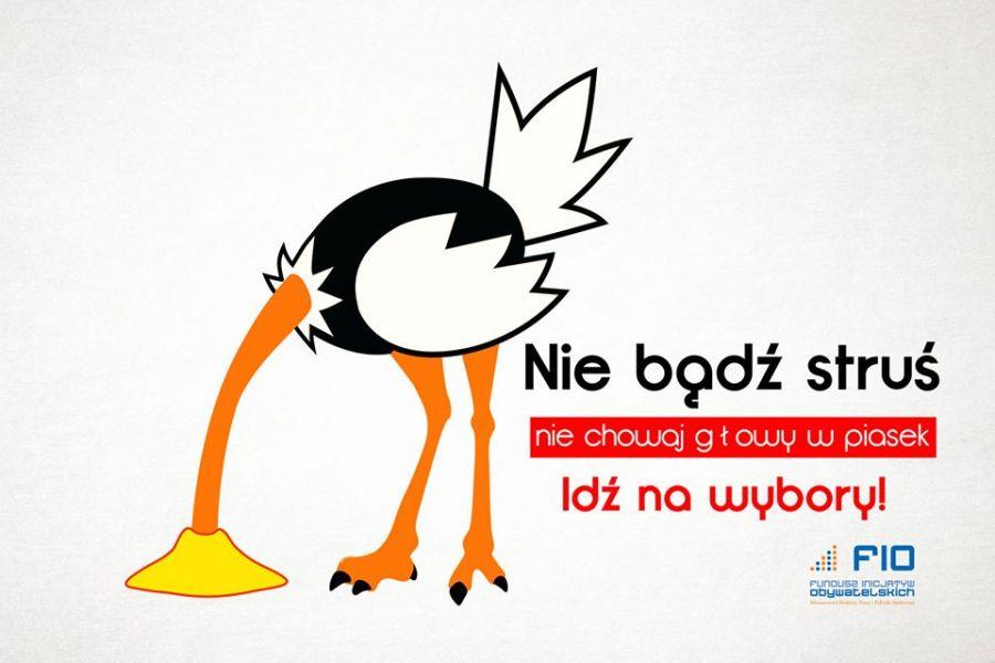 Łomża. Kampania społeczna: Nie bądź struś - nie chowaj głowy w piasek - idź na wybory!