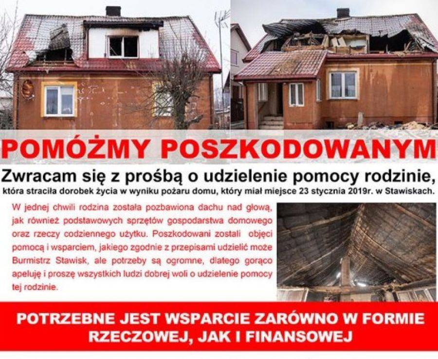 Burmistrz Stawisk apeluje o pomoc poszkodowanym