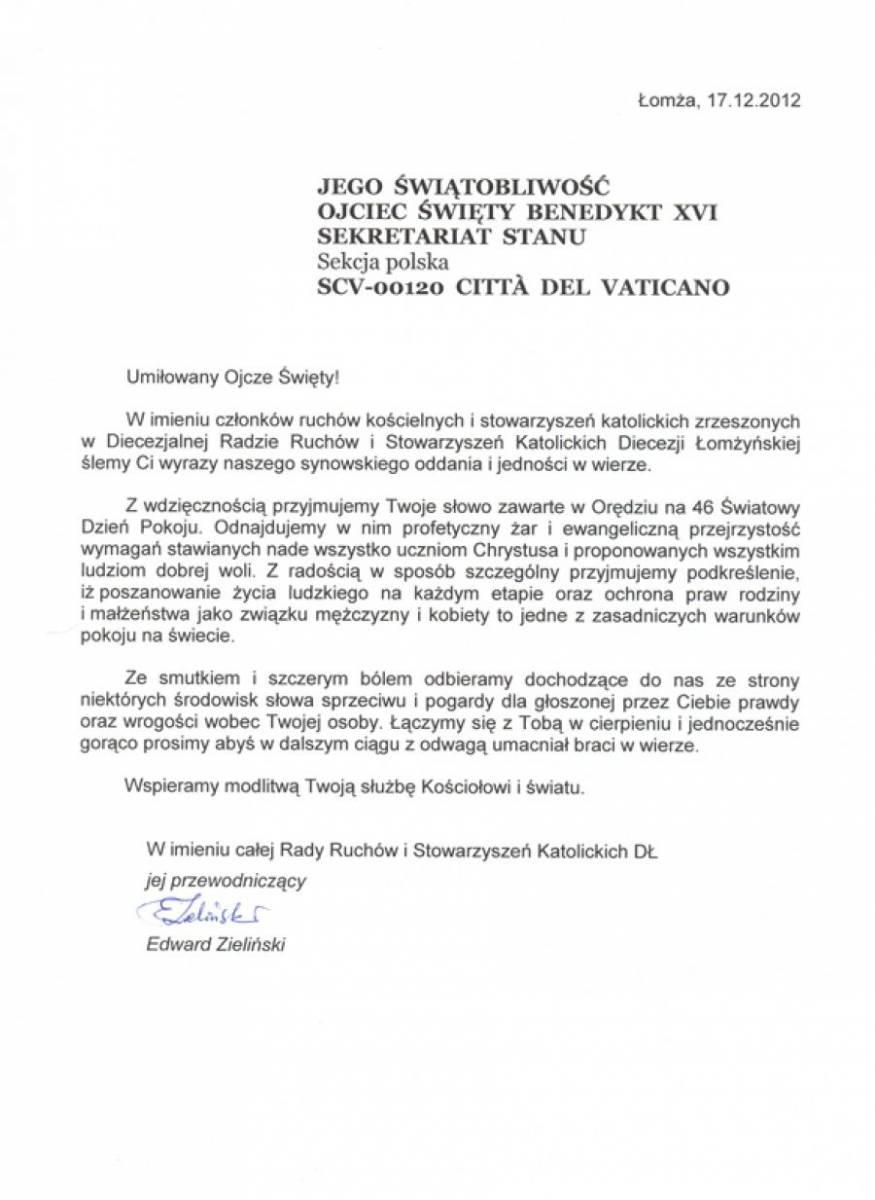Łomżyniacy wspierają papieża
