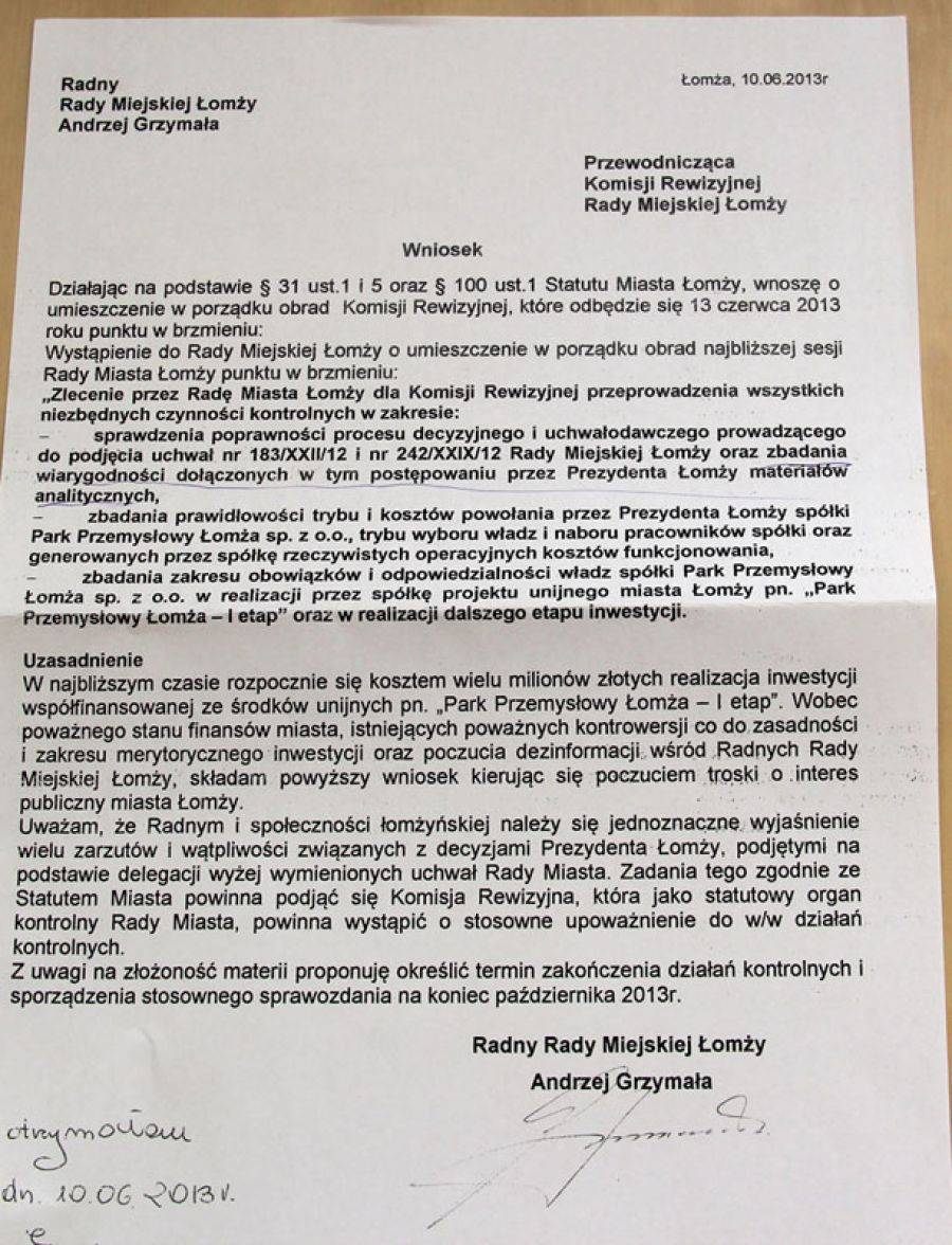 Prezydent sfałszował materiały? Park Przemysłowy znów pod kontrolą.