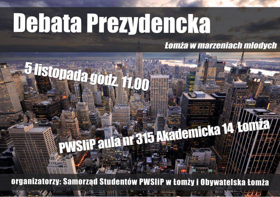 Wybory Samorządowe 2014: Debata prezydencka w PWSIiP na żywo z portalem mylomza.pl