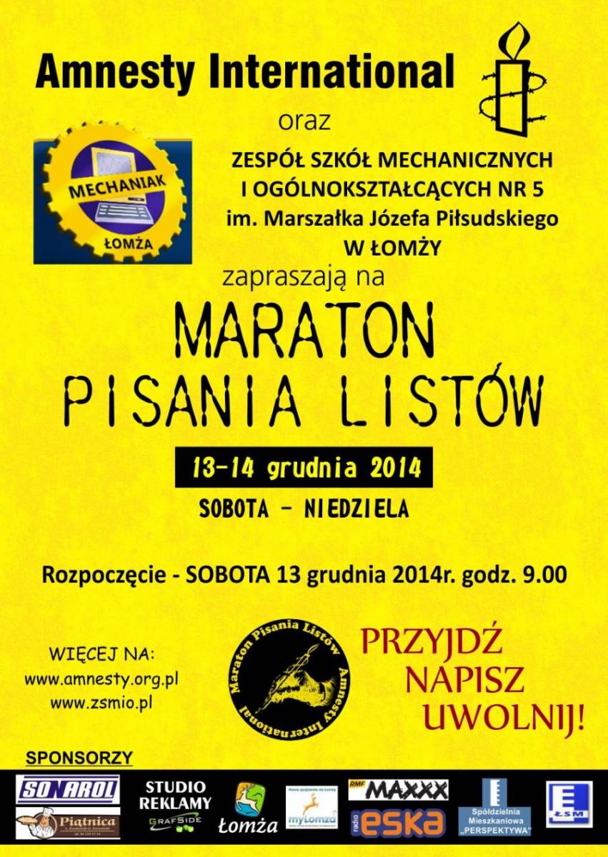 Trwa Maraton pisania listów Amnesty International