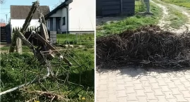 Niefortunny manewr na budowie. Złamany słup i stracone gniazdo bocianów w Poniacie [FOTO]
