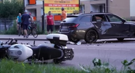 Aleja Legionów zablokowana. Groźny wypadek motocyklisty [FOTO]