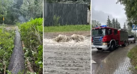 Ulewa nad Łomżą. Zalana ulica Nadnarwiańska, strażacy interweniowali przy połamanych drzewach [FOTO]