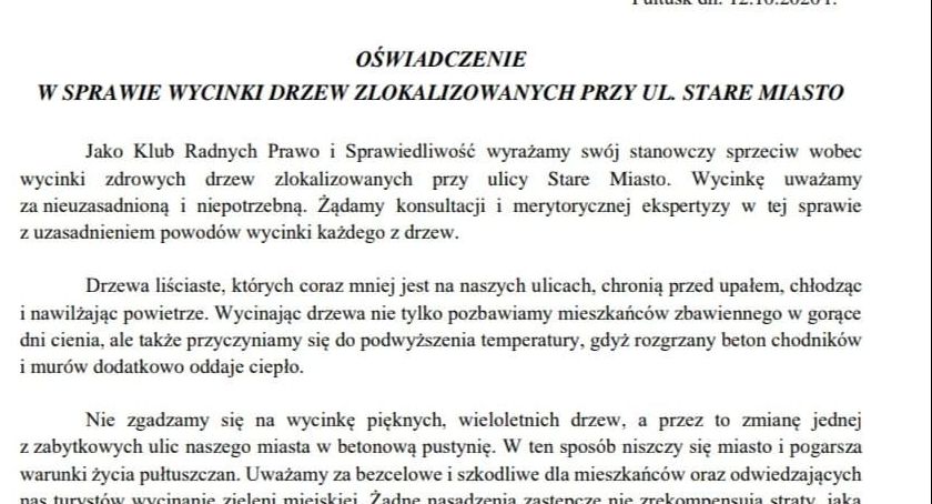 Radni PiS przeciwko wycince na Starym Mieście