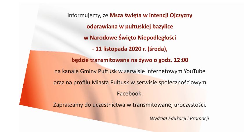 Msza Święta w intencji Ojczyzny z okazji Narodowego Święta Niepodległości