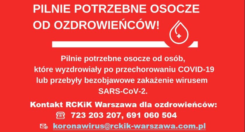 Pilnie potrzebne osocze ozdrowienców!