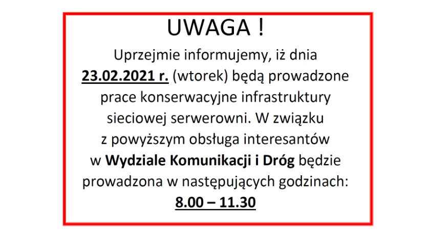 Informacja o obsłudze interesantów w Wydziale Komunikacji i Dróg