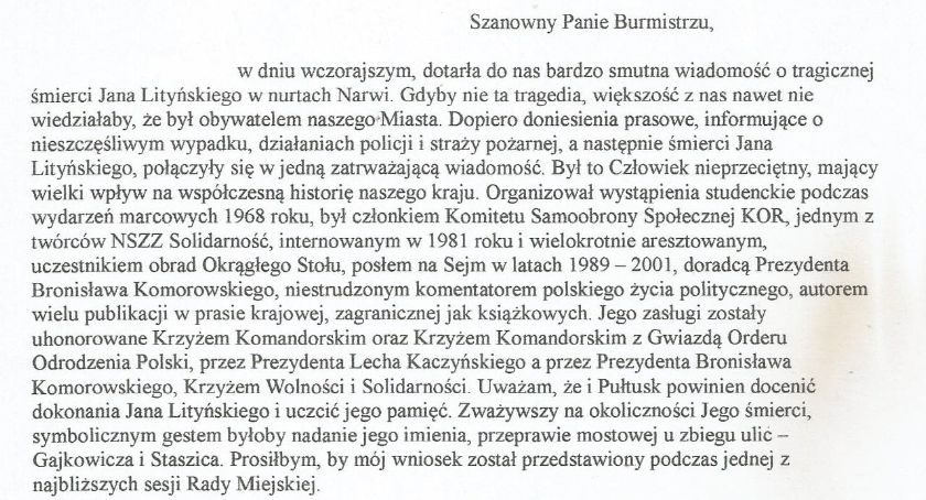 Jest inicjatywa, aby nazwać ulicę imieniem Jana Lityńskiego