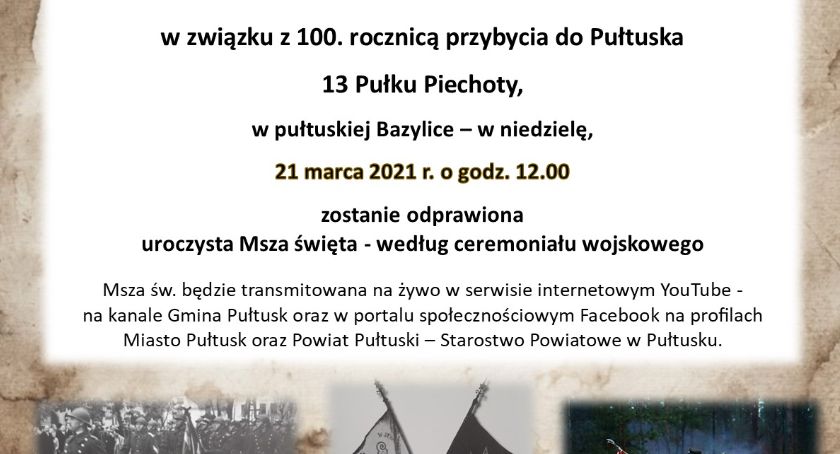 100. rocznica przybycia do Pułtuska 13 Pułku Piechoty