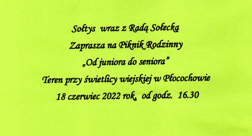 Sołtys wsi Płocochowo zaprasza mieszkańców na Piknik Rodzinny