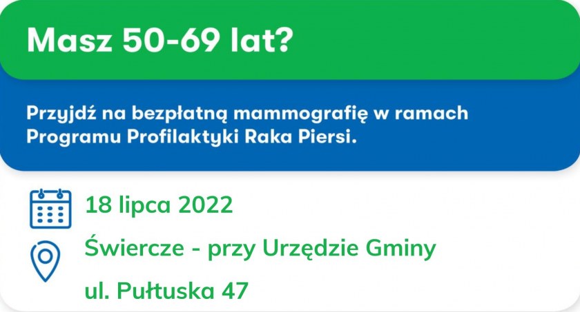Bezpłatna mammografia w Świerczach - ZAPROSZENIE