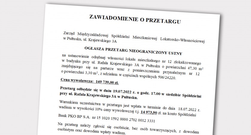 ZAWIADOMIENIE O PRZETARGU