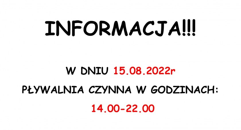 Godziny pracy pływalni miejskiej 15 sierpnia