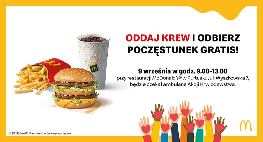 Przy McDonalds w Pułtusku będzie można oddać krew