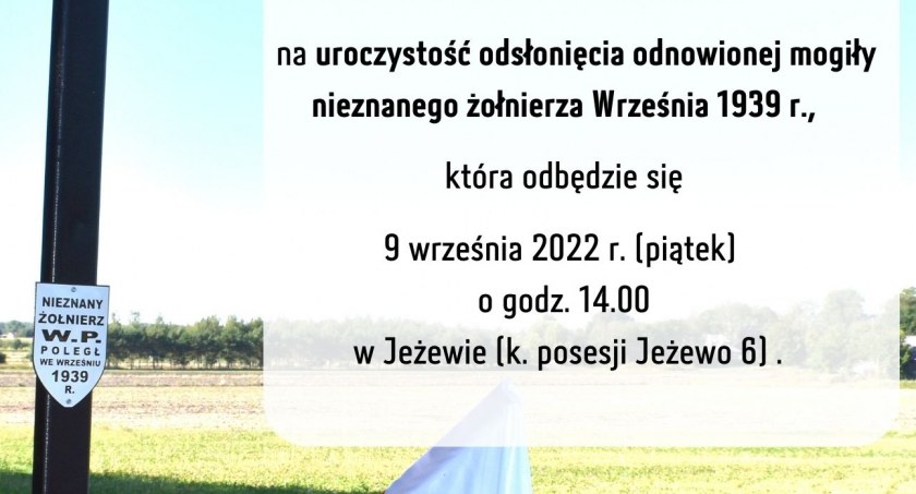 Zaproszenie na uroczystość odsłonięcia mogiły Nieznanego Żołnierza Września 1939 r.
