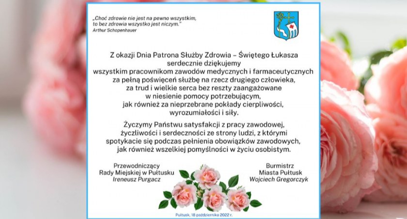 Życzenia z okazji Dnia Patrona Służby Zdrowia – Świętego Łukasza.