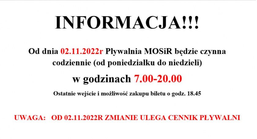 Od listopada skrócone godziny otwarcia pułtuskiej pływalni