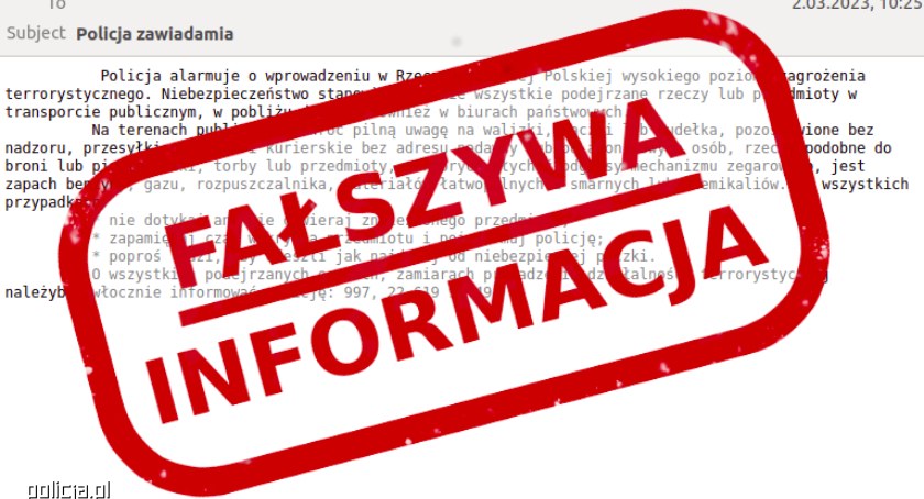 Fałszywa informacja - policja ostrzega