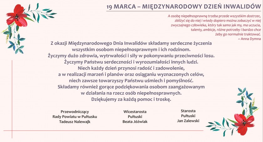 19 marca – Międzynarodowy Dzień Inwalidów 