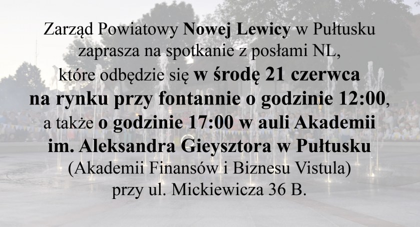 Nowa Lewica zaprasza mieszkańców na spotkanie 